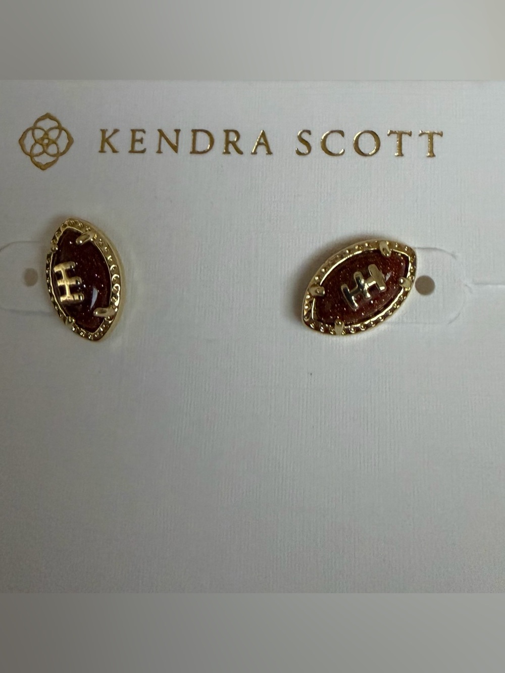 Kendra Scott Gold and Brown Football Stud Earrings New